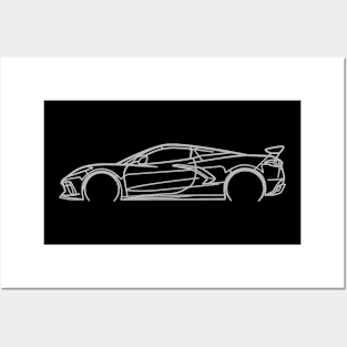 Grey C8 Corvette Racecar Side Silhouette Outline Hypersonic Grey Supercar Sports car Racing car Posters and Art